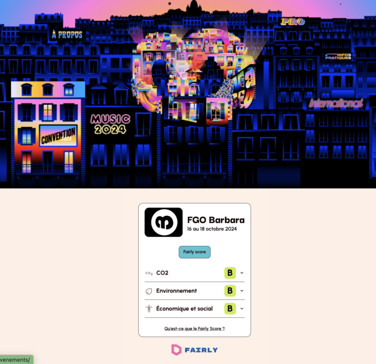 Capture d'écran du Fairly Score obtenu par la salle FGO Barbara, lors du MaMA 2024 ©FairlyCapture d’écran du Fairly Score obtenu par la salle FGO Barbara, lors du MaMA 2024 ©Fairly 